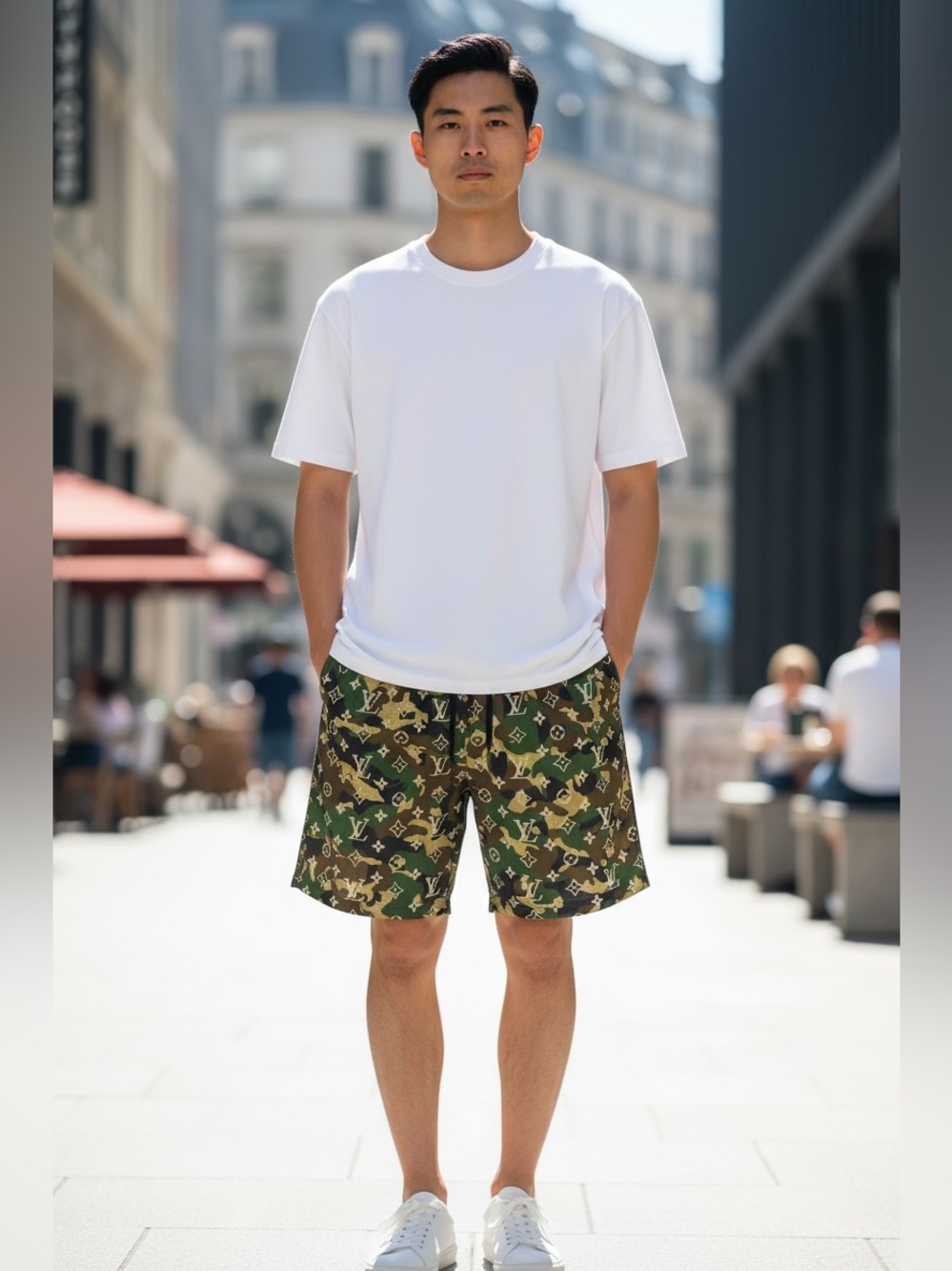 Asylum - Men's LV Camouflage Athletic Shorts with Logo-Style Print - Green